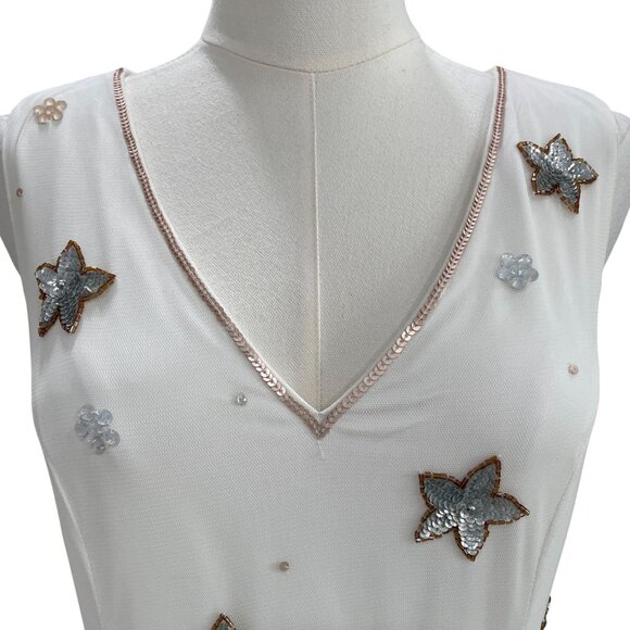 ModCloth White Sequin Star Maxi Dress Size M Celestial Glam Occasion Festival - Picture 8 of 10
